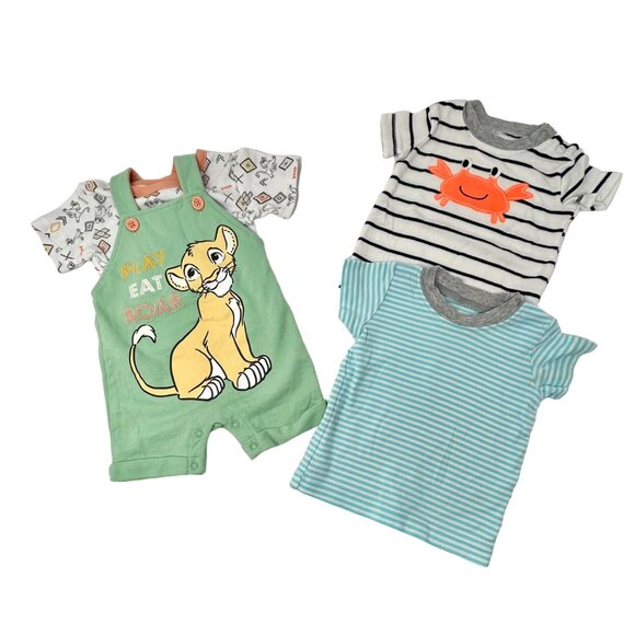 Baby Boys - Disney Bibbed Shorts, Matching Shirt, & 2 Shirts - Size‎ 0-3 Month - Picture 1 of 8